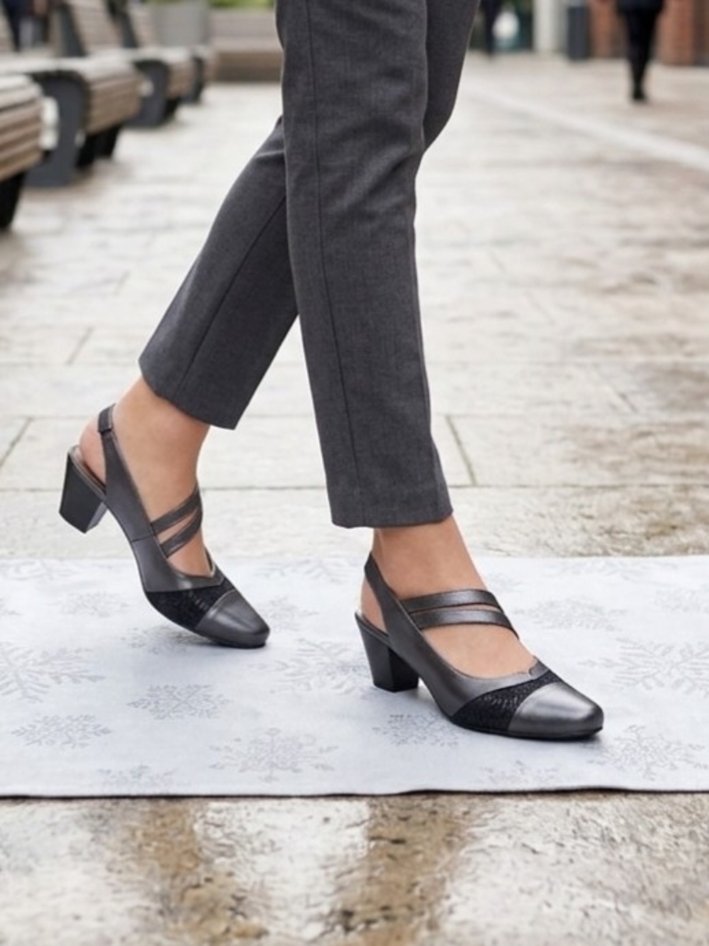 Dorking by Fluchos Metallic Gray Slingback Heels Cross Straps Triana Sz 40 EU